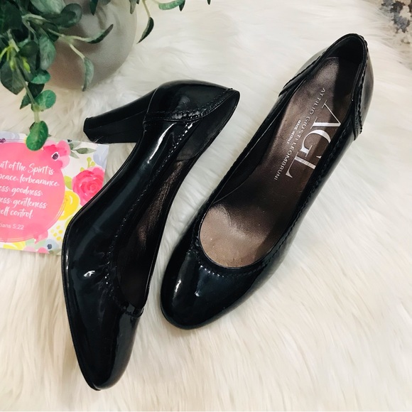 AGL Black Patent Leather Round Toe Heels Sz 39.5 - Picture 4 of 12